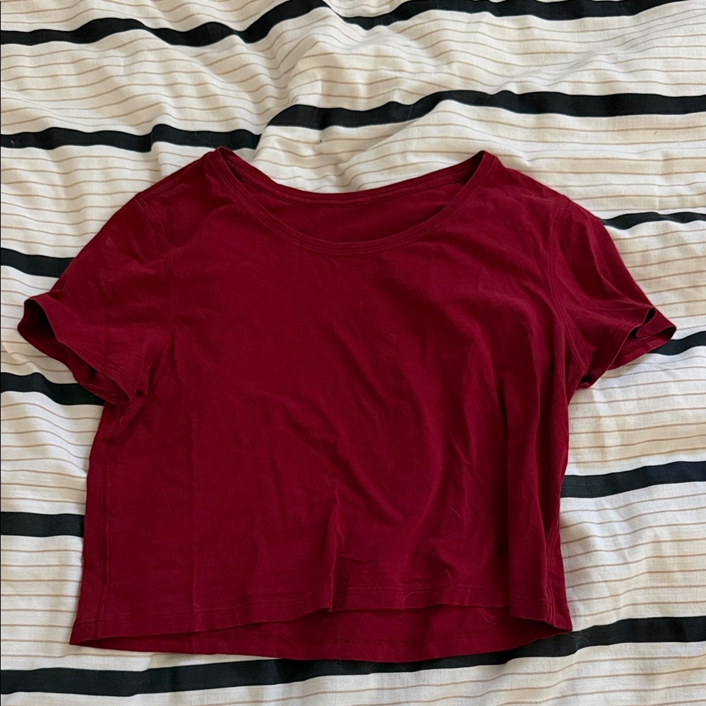 Lululemon Athletica Cropped Love Tee in Dark Red